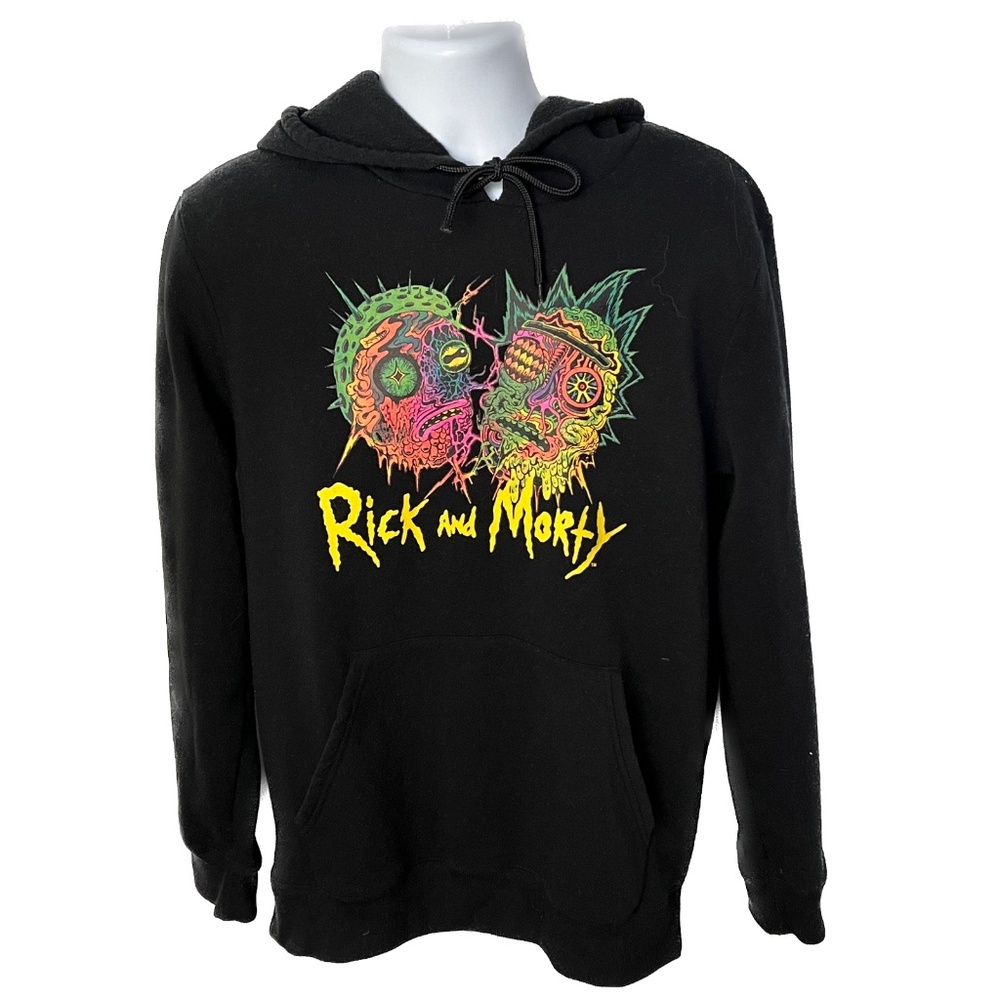 Rick and Morty Mens Hoodie Black Adult Swim Sweatshirt Size Medium Freaky Heads